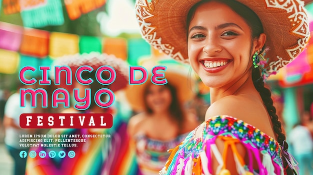 PSD tanzen mit dem bunten mexikanischen festival cinco de mayo hintergrund für banner oder poster