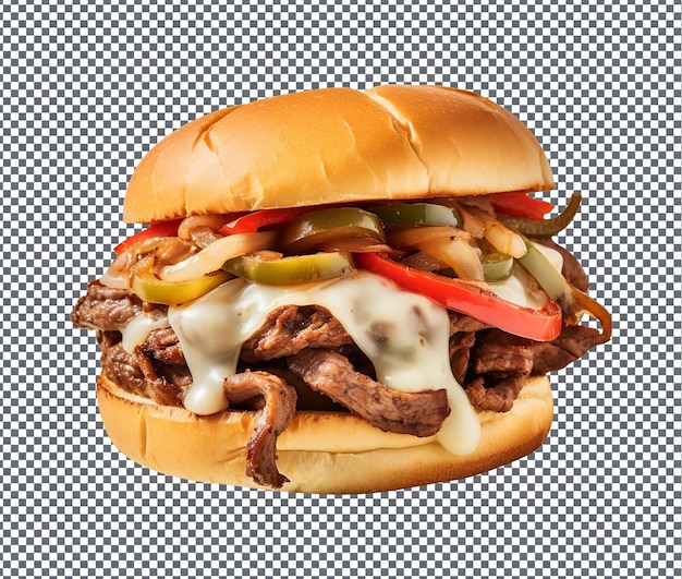 PSD tão gostoso philly cheesesteak burger isolado em fundo transparente