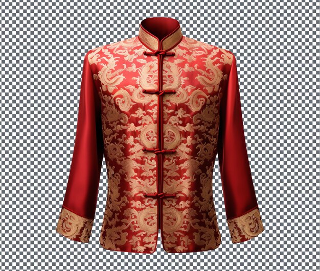 PSD tão lindo vermelho e dourado brocade tang suit isolado em fundo transparente