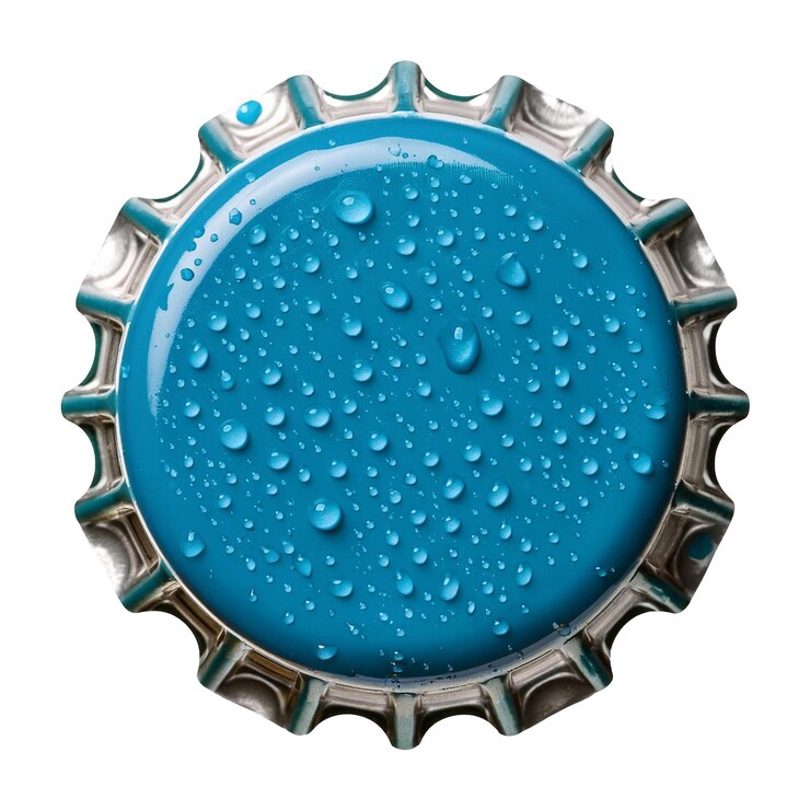 PSD tapa de botella azul con gotas de agua