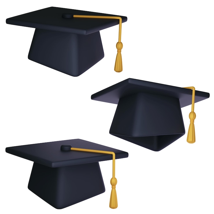 PSD tapas de graduación de mortero desde varios ángulos gráfico 3d
