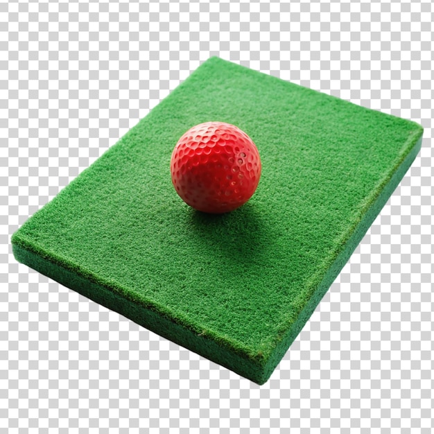PSD tapete de prática de golfe verde com bola de golfe vermelha isolada em fundo transparente