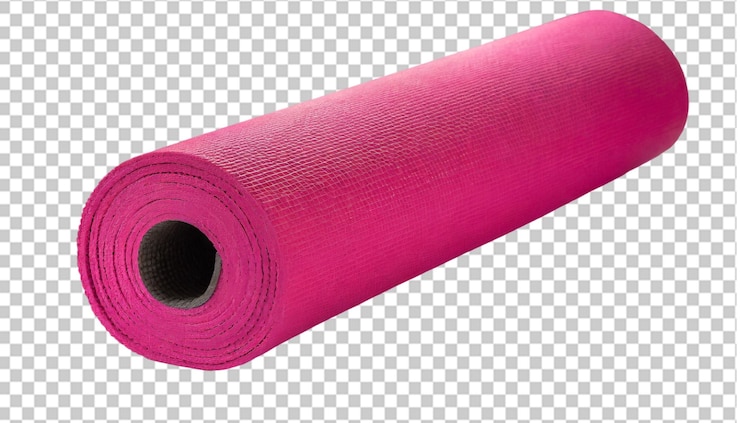 PSD tapete de yoga rosa aislado sobre un fondo transparente tapete de yoga enrollado