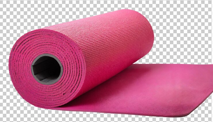 PSD tapete de yoga rosa aislado sobre un fondo transparente tapete de yoga enrollado
