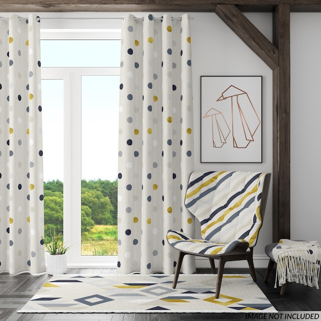 PSD tapicería y cortinas para sillón de sala de estar