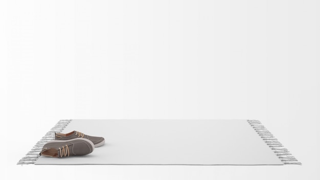 tapis blanc réaliste avec une paire de chaussures