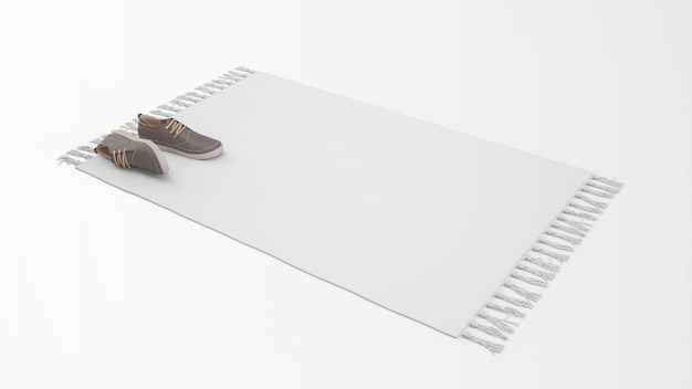 tapis blanc réaliste avec une paire de chaussures
