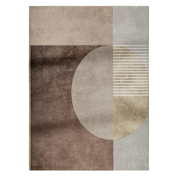 Un tapis avec un dessin brun et brun avec un cercle au milieu