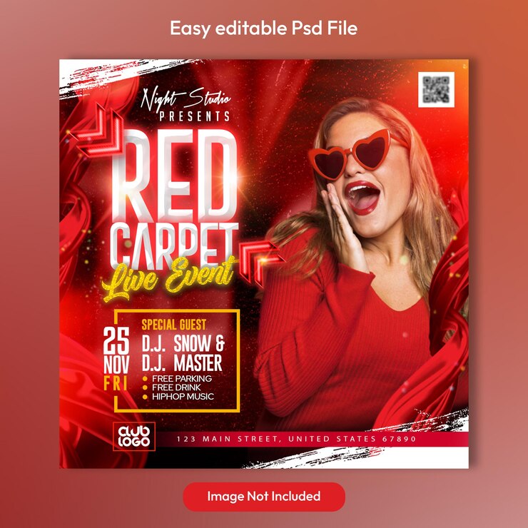 PSD tapis rougeévénementpartieinstagrampostpsd