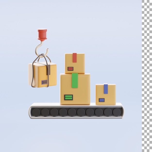 tapis roulant, à, boîtes, 3d, illustration