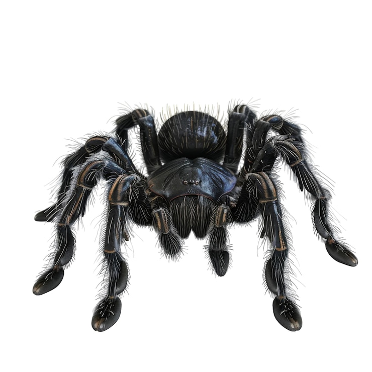 PSD una tarántula negra con sus ocho patas extendidas