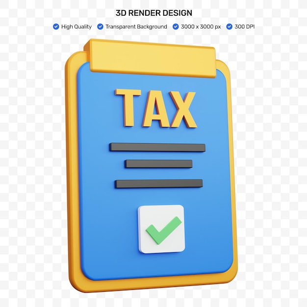 PSD tarea de registro de impuestos de representación 3d con casilla de verificación aislada