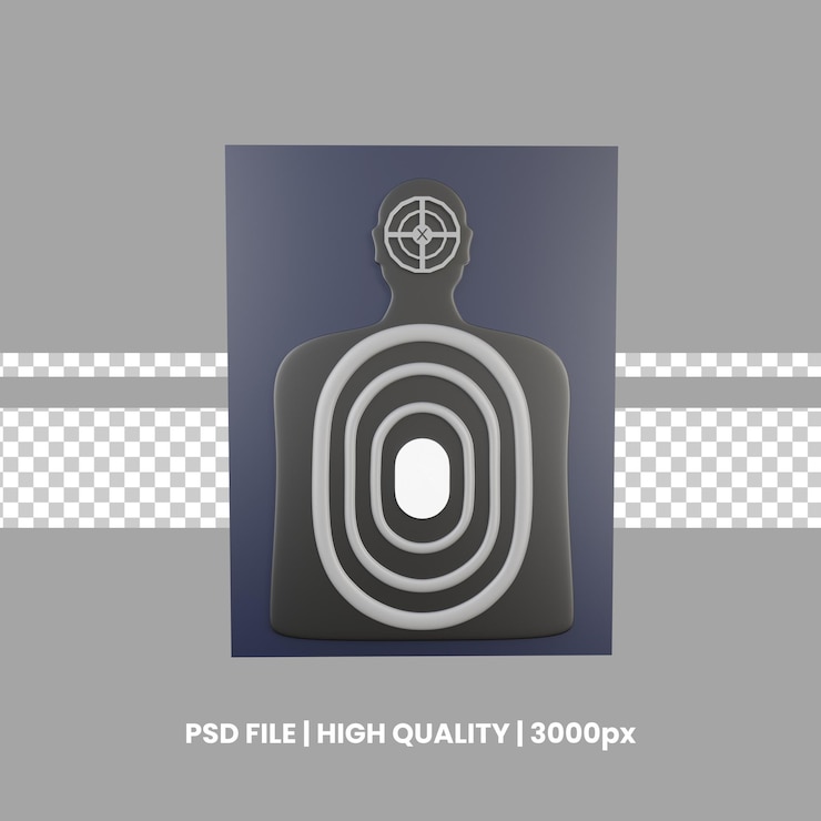 PSD target practice 3d rendered human silhouette target with concentric circles