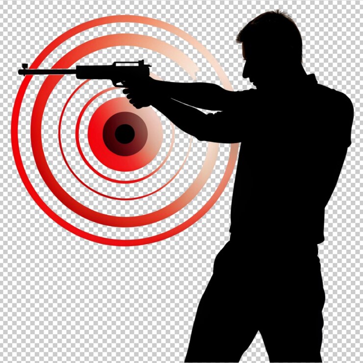 PSD target shooting with silhouette man on transparent background