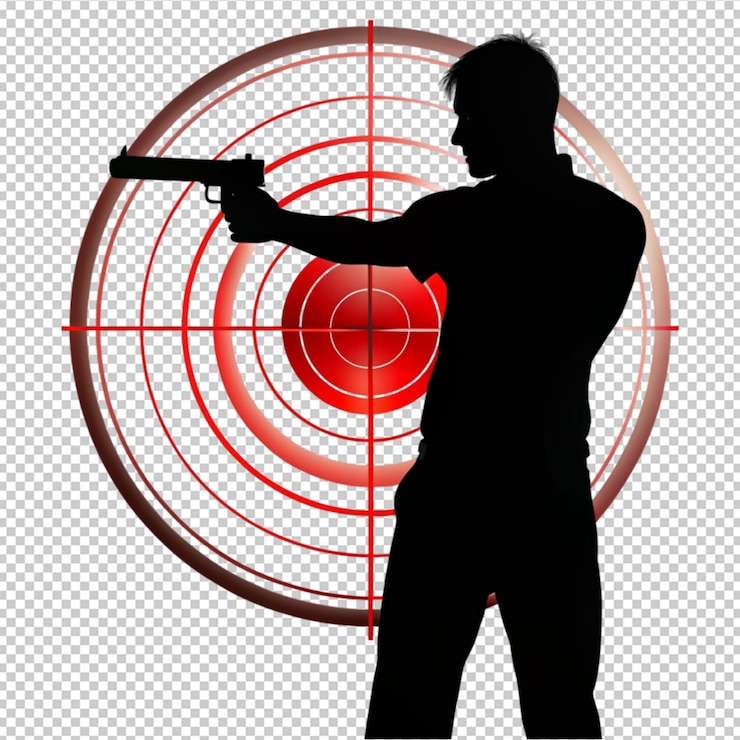 PSD target shooting with silhouette man on transparent background