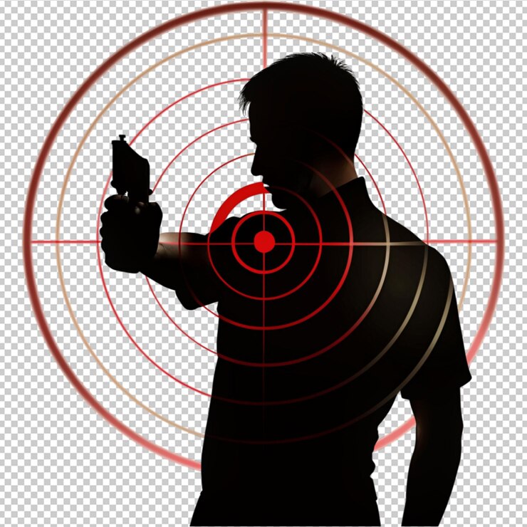 PSD target shooting with silhouette man on transparent background
