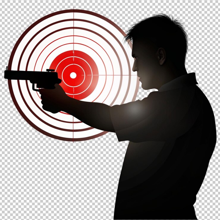 PSD target shooting with silhouette man on transparent background