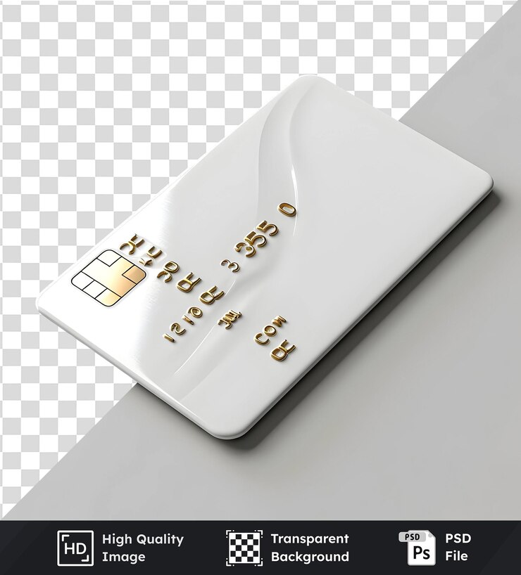 PSD tarjeta de crédito blanca con detalles dorados con un diseño elegante con fondo transparente