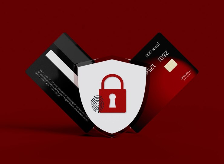 PSD tarjeta de crédito con maqueta de concepto de seguridad