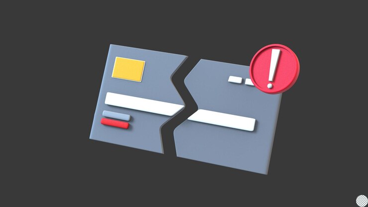 PSD tarjeta de crédito rota 3d render declive emisión tarjeta bancaria no disponible problema ilustración aislada