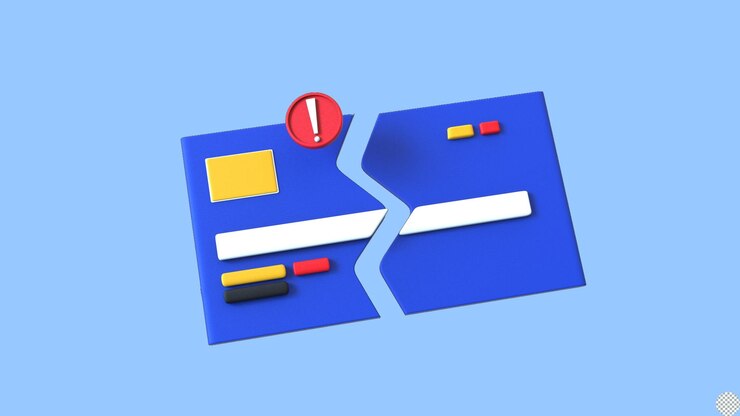 PSD tarjeta de crédito rota 3d render declive emisión tarjeta bancaria no disponible problema ilustración aislada
