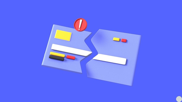 Tarjeta de crédito rota 3D render declive emisión tarjeta bancaria no disponible problema ilustración aislada