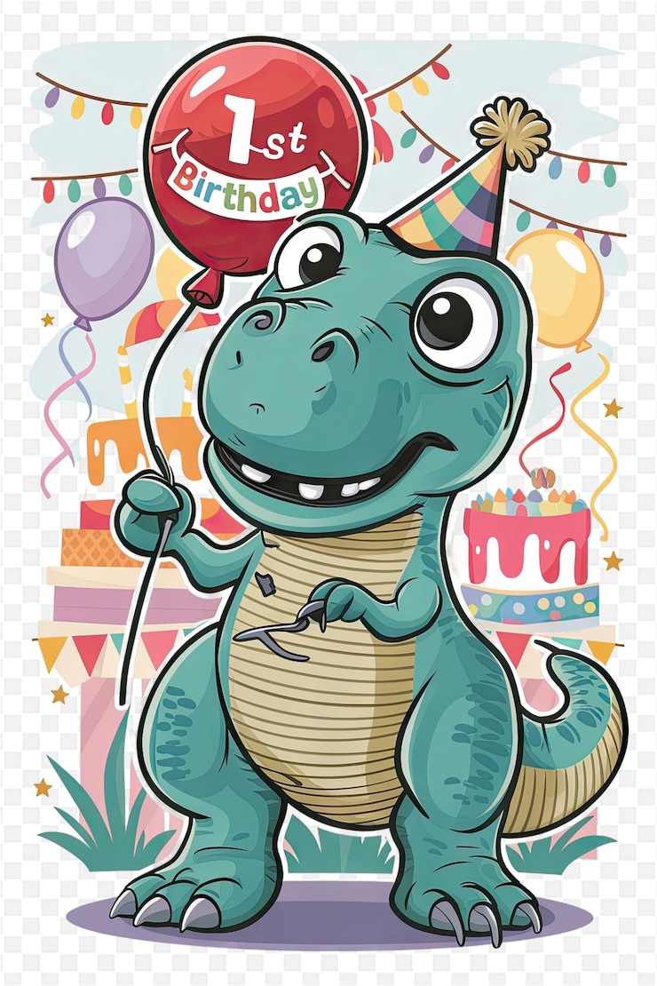 PSD una tarjeta de cumpleaños con un dinosaurio en ella
