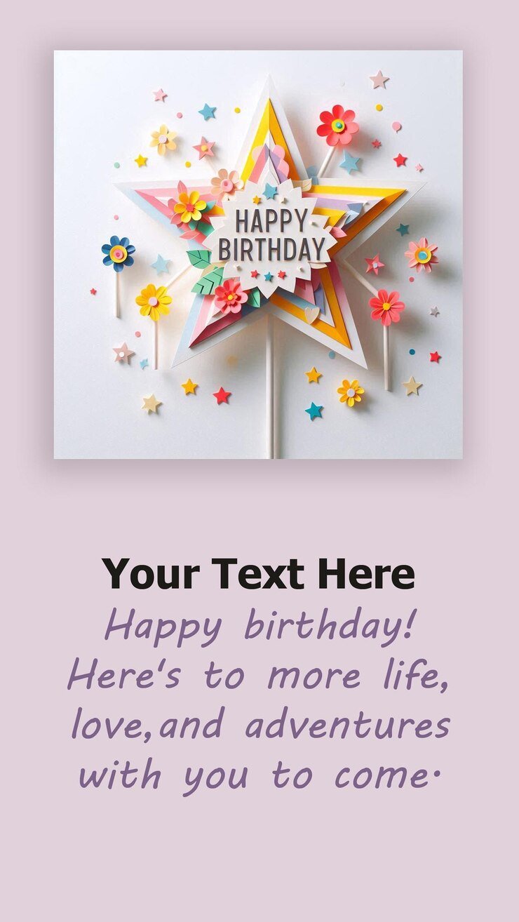 PSD una tarjeta de cumpleaños con flores y una pancarta que dice tu cumpleaños aquí