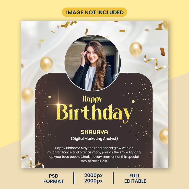 Tarjeta de cumpleaños de oro premium con plantilla de marco fotográfico
