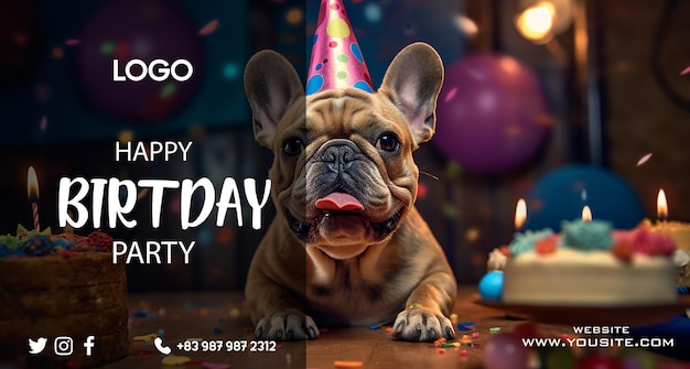 PSD una tarjeta de cumpleaños para un perro llamada fiesta de cumpleaños feliz