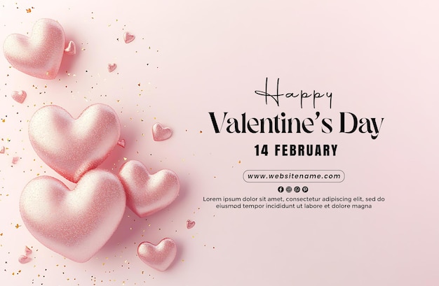 Tarjeta de día de San Valentín con fondo de confeti de corazón rosa y dorado romántico