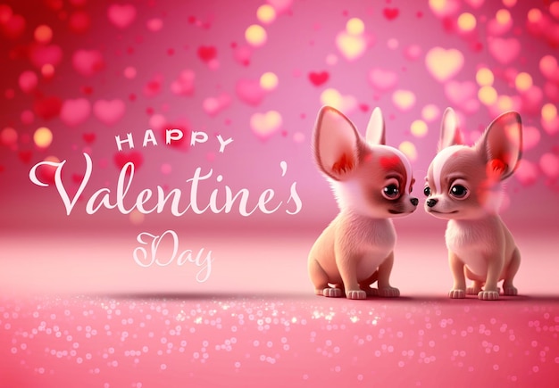 Tarjeta de efecto de texto del día de san valentín con dos lindos perros mockup