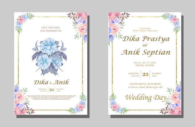 Tarjeta elegante de invitación de boda floral guardar la fecha gracias psd premium
