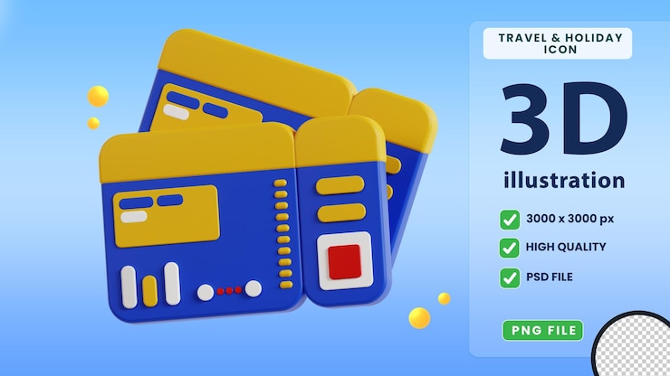 PSD tarjeta de embarque 3d ilustración de viajes y vacaciones