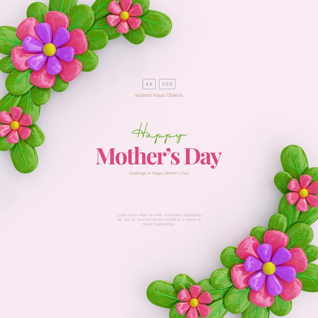 Tarjeta de felicitación del día de la madre Fondo floral con lindas flores y hojas decorativas
