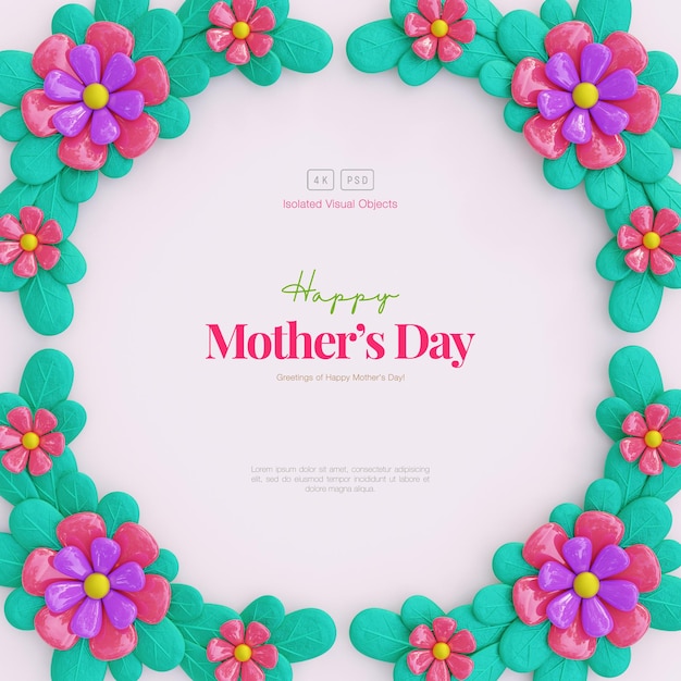 Tarjeta de felicitación del día de la madre Fondo floral con lindas flores y hojas decorativas