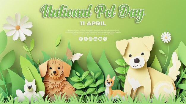 Tarjeta de felicitación especial para el día nacional de las mascotas con fondo psd