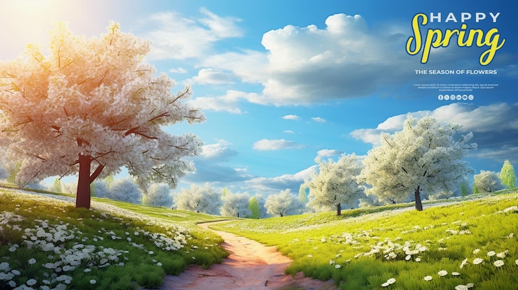 PSD tarjeta de felicitación especial de primavera con un fondo psd realista