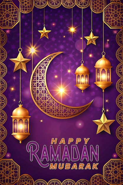 Tarjeta de felicitación moderna de Ramadán Kareem con tema islámico