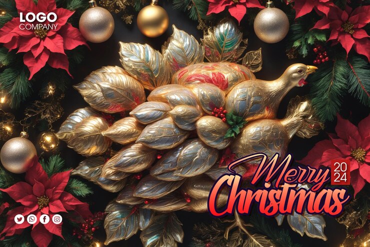 PSD tarjeta de felicitaciones de vacaciones de invierno con texto de feliz navidad un árbol de navidad con un pájaro en él