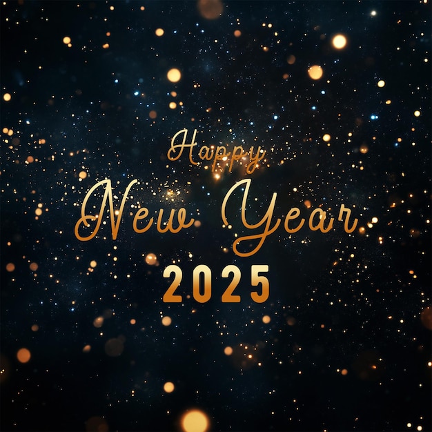 Una tarjeta de Feliz Año Nuevo con brillo dorado y chispas