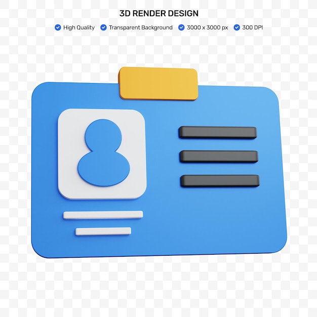 Tarjeta de identificación de renderizado 3d azul aislado