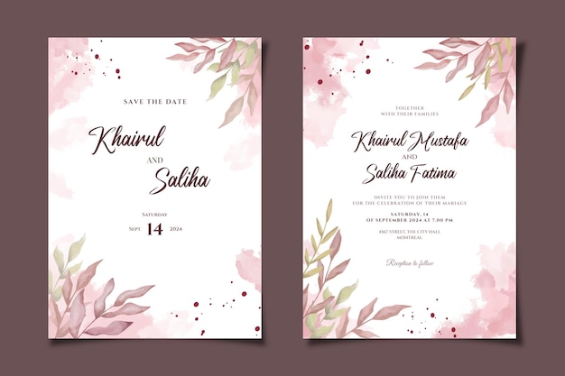Tarjeta de invitación de boda acuarela rosa