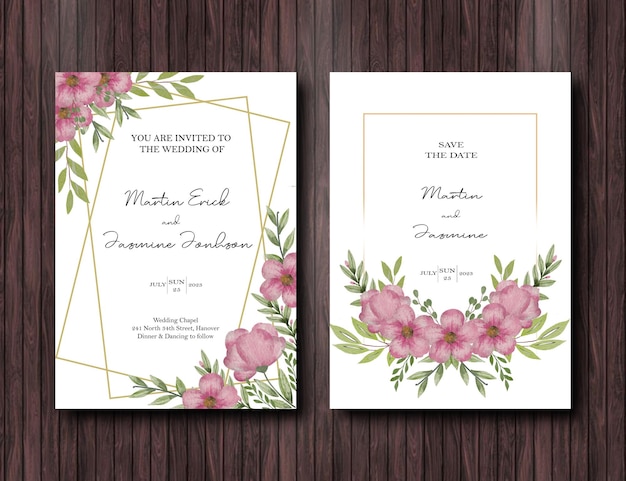 PSD tarjeta de invitación de boda con decoración de flores de sakura plantilla psd gratis