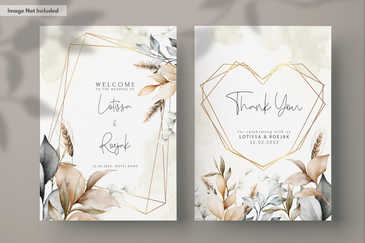 PSD tarjeta de invitación de boda elegante con acuarela de hojas bohemias