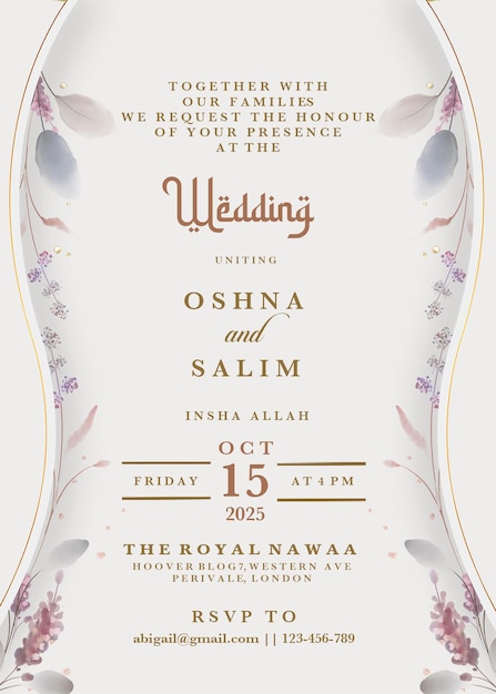 Tarjeta de invitación de boda elegante