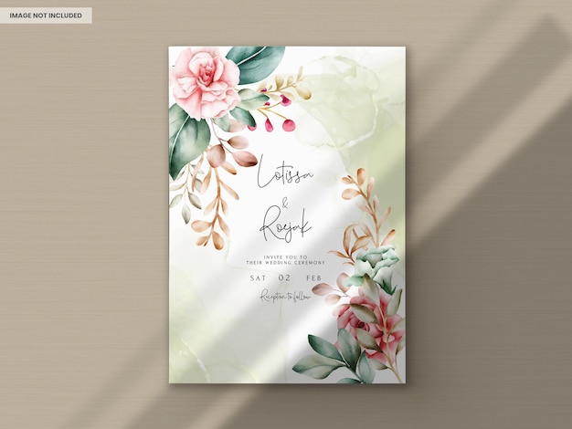 PSD tarjeta de invitación de boda floral acuarela dibujada a mano