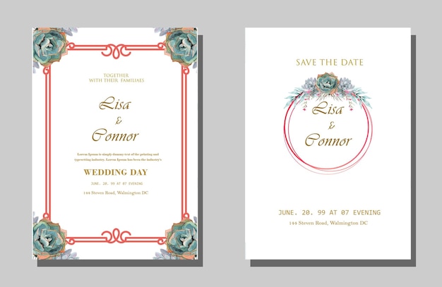 Tarjeta de invitación de boda floral psd