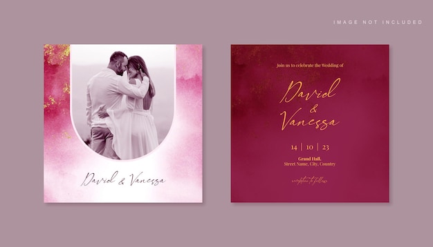 Tarjeta de invitación de boda con foto rosa para publicaciones en redes sociales
