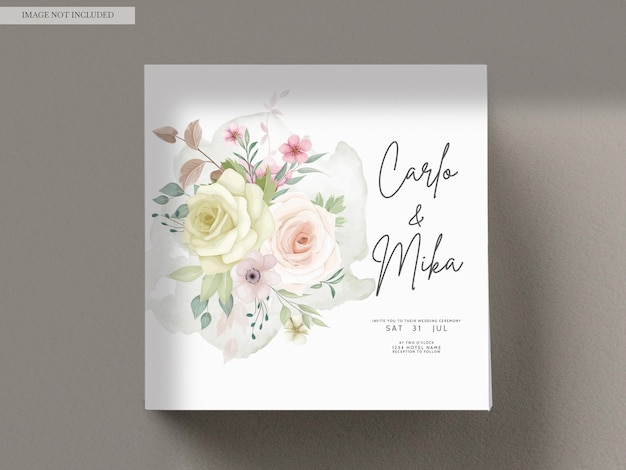 tarjeta de invitación de boda con hermosas flores dibujadas a mano